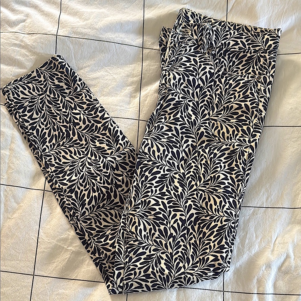J.Crew Black and White Leaf Print Pants